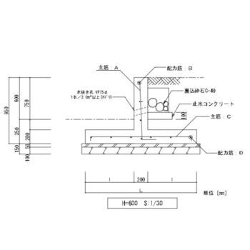 逆T型擁壁（H=600）
