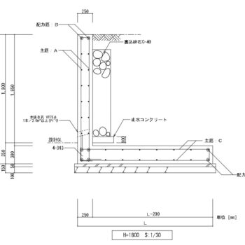 L型擁壁（H=1,800）_木造平屋設置可